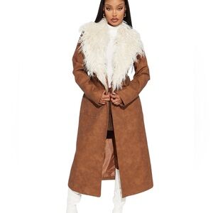 FASHION NOVA New Penny Lane Kamaria Faux Leather Trench Detach Faux Fur Medium